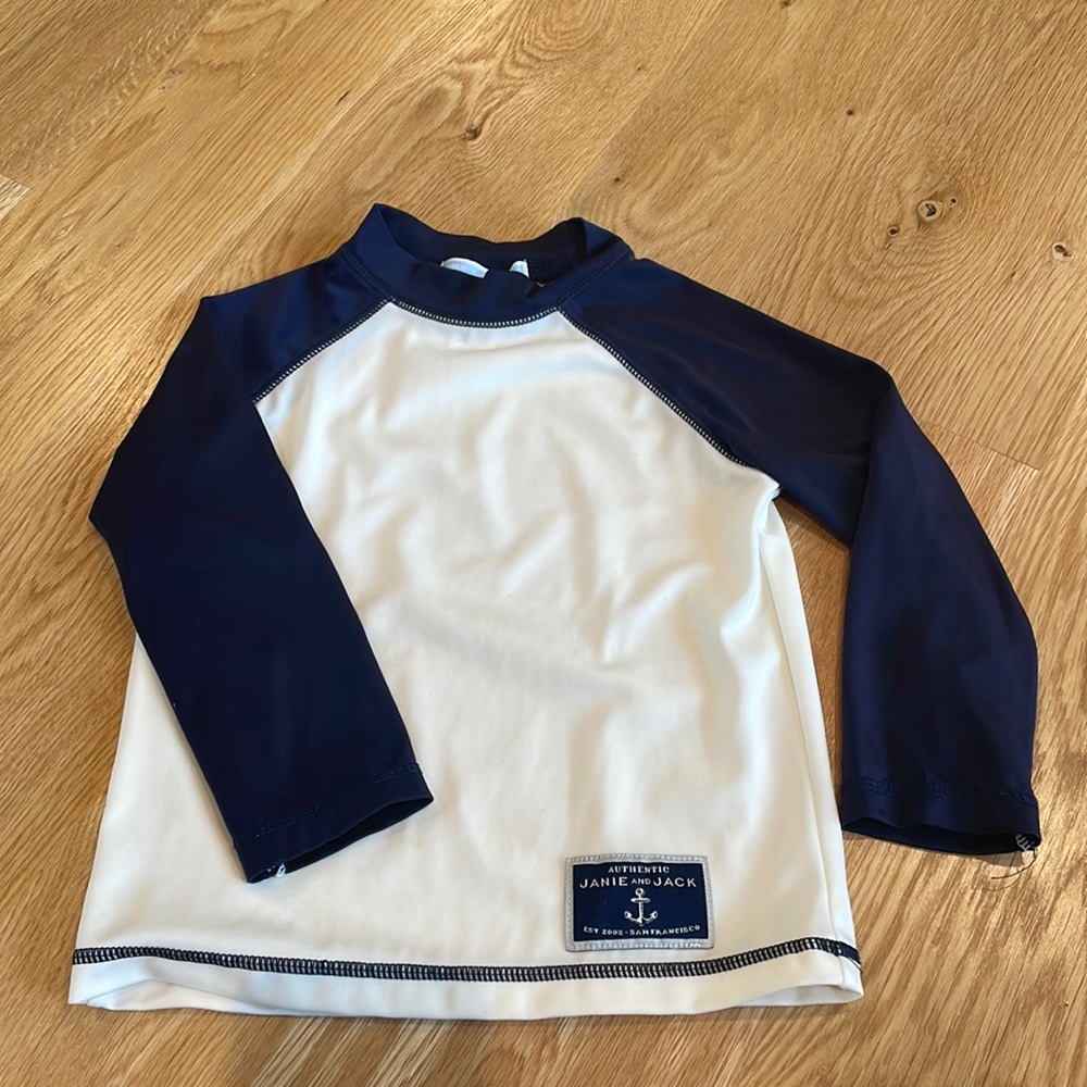 Janie and Jack white and navy rash guard.